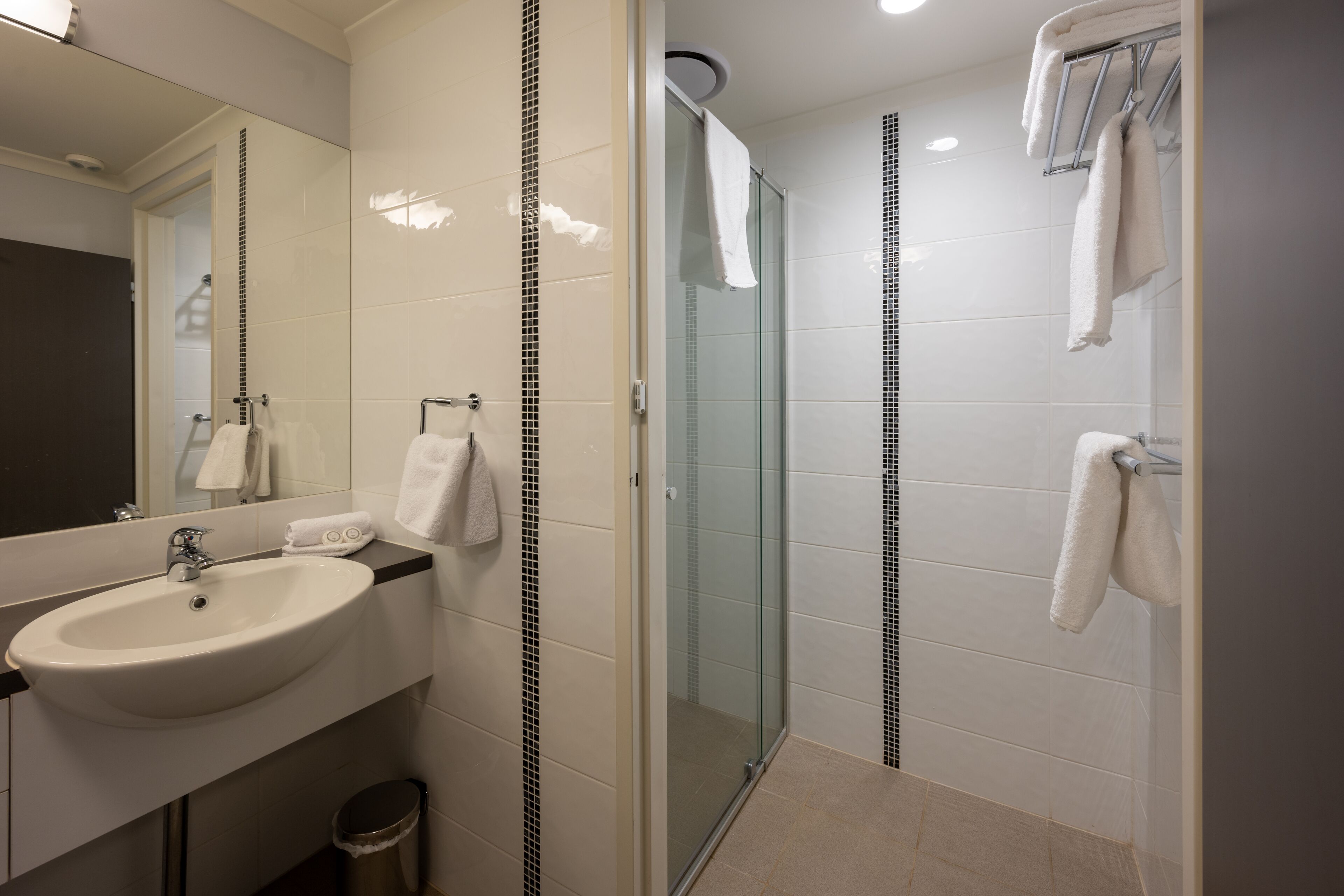family room | bathroom | shower, free toiletries, towels, soap
