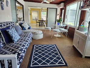 Smart TV, fireplace, DVD player, books