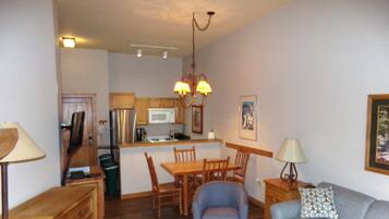 Flat-screen TV, fireplace, foosball