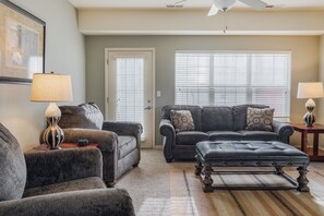 Smart TV, fireplace, DVD player