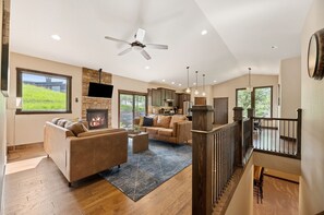 Smart TV, fireplace, video games, foosball