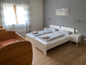 2 bedrooms, soundproofing, iron/ironing board, travel cot