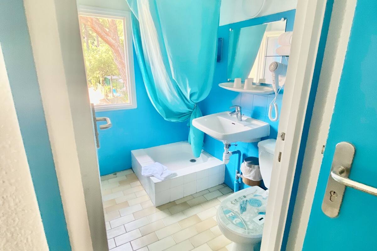 shower, free toiletries, hair dryer, towels