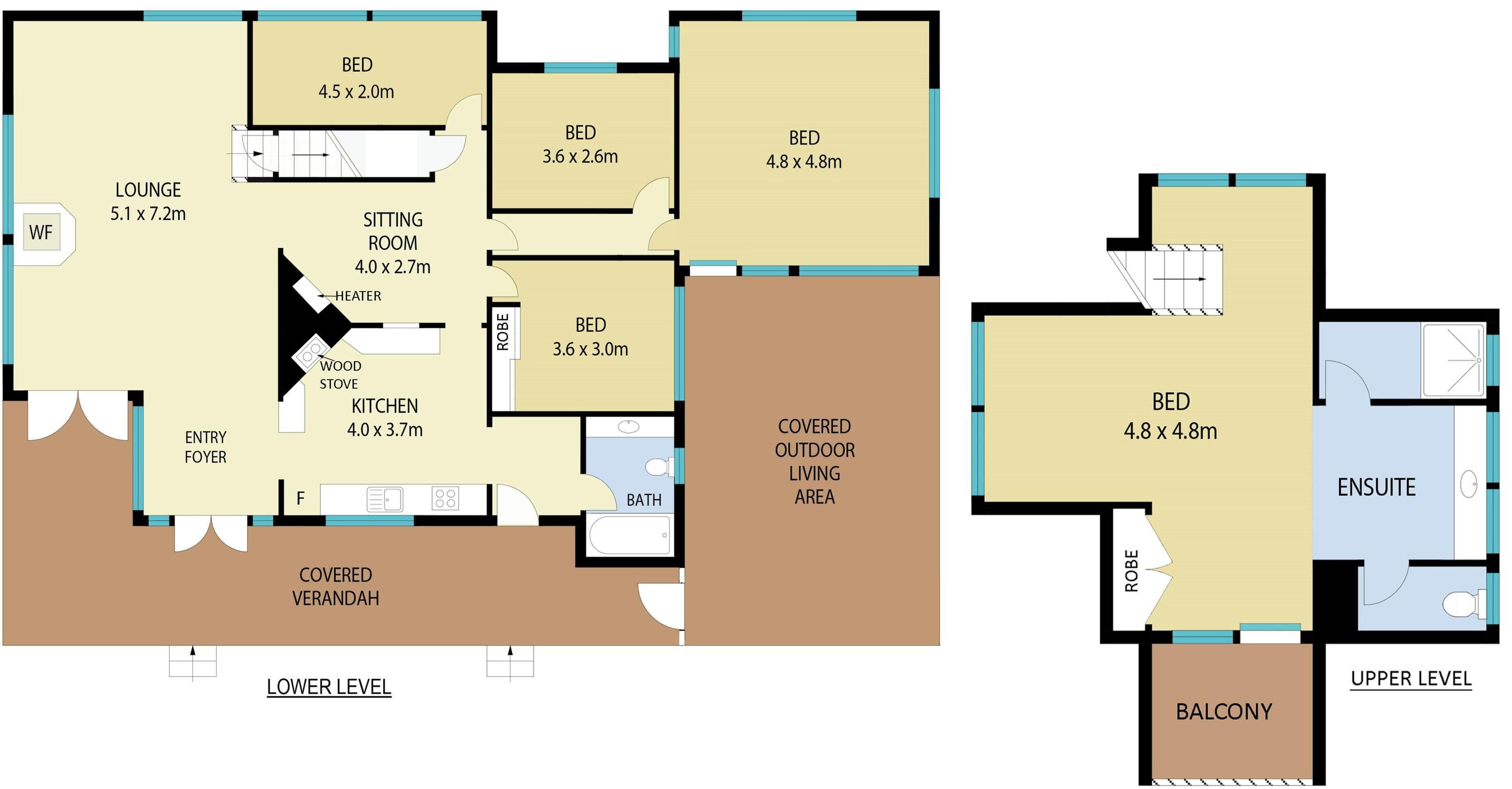 A hotel floor plan with a lounge, sitting room, kitchen, and multiple bedrooms.