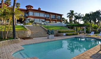 Outdoor pool, pool umbrellas, pool loungers