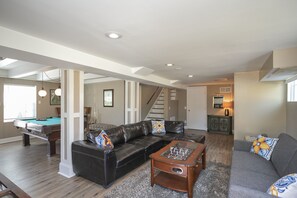 TV, table football, books, music library