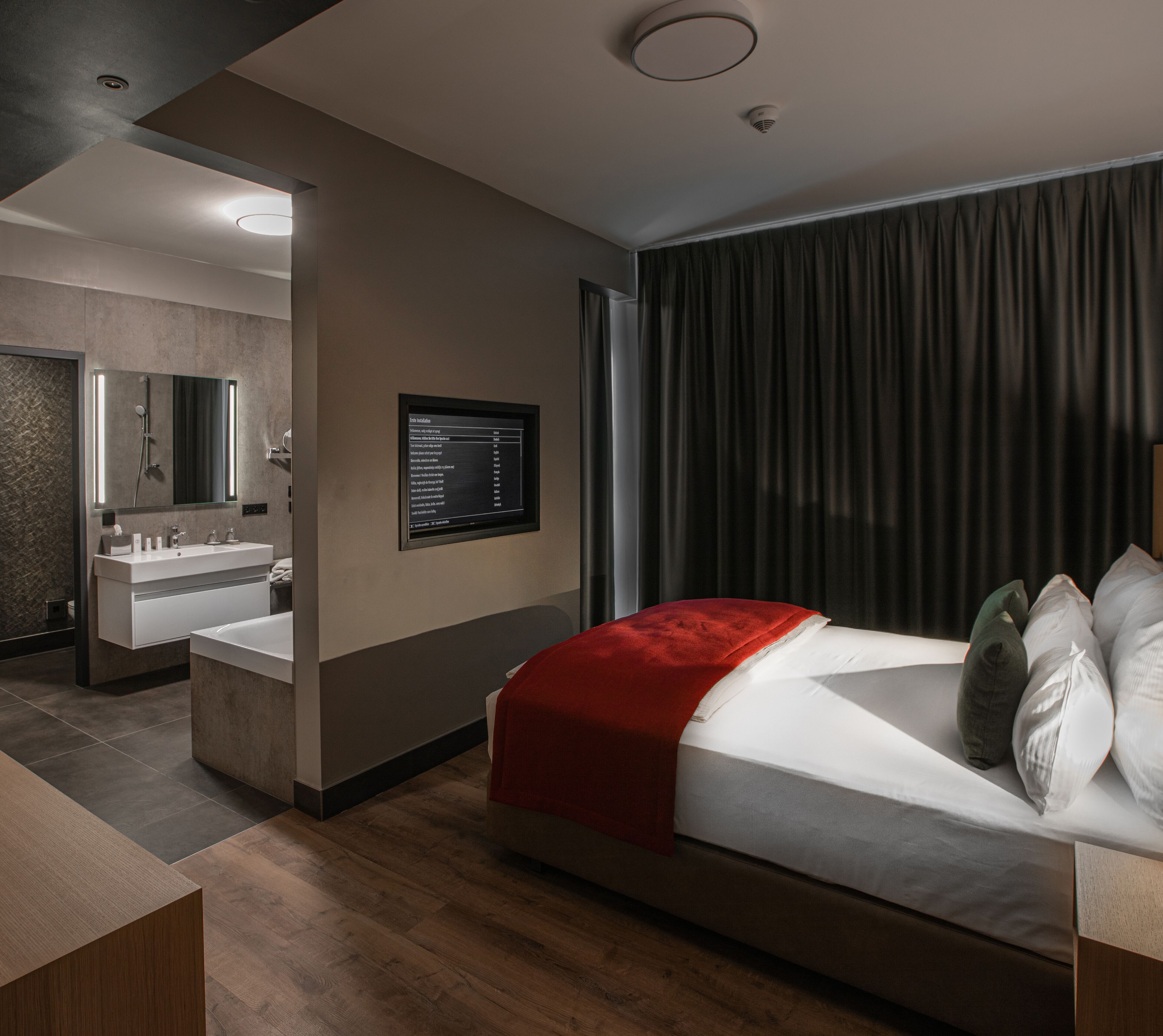 In-room safe, desk, laptop workspace, blackout curtains