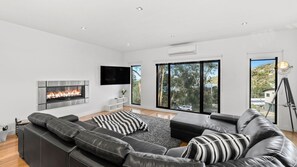 Fernseher, Kamin, DVD-Player