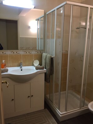 Douche, séchoir à cheveux, bidet, serviettes fournies