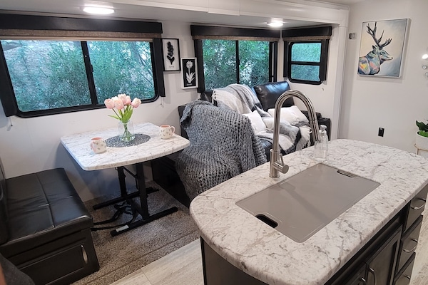 Looking into the living room- table folds into bed