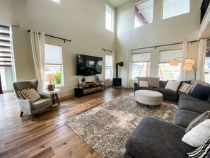 Smart TV, fireplace, video games, table football