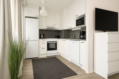Comfort Studio | Private kitchen | Full-size fridge, microwave, oven, stovetop