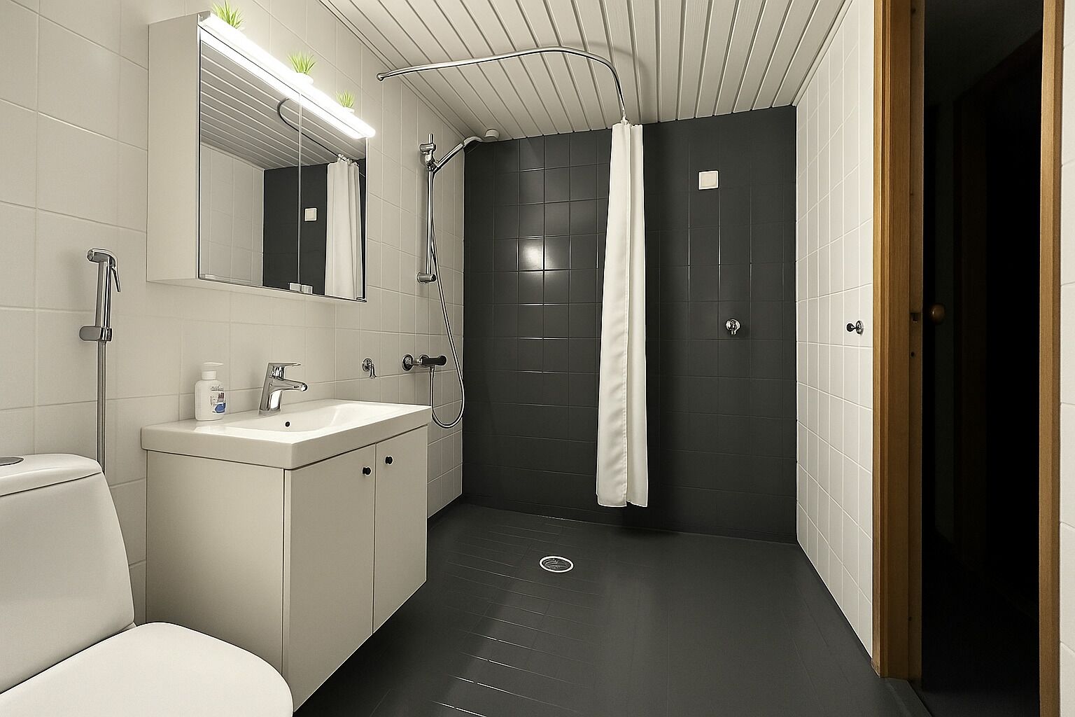 舒适开间 | 浴室 | 淋浴设施、大花洒淋浴喷头、吹风机、坐浴桶