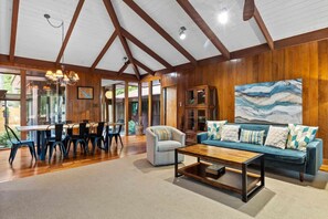 Télévision, cheminée, lecteur de DVD