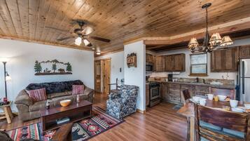 Cabin, 2 Bedrooms | Living area | TV, fireplace, DVD player