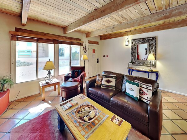 Condo, Multiple Beds, Fireplace, Garden View (#7 - No Pets) | Living area | TV, fireplace - Artist Road by Ruidoso Vacation Rentals (Santa Fe)