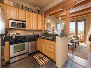 Condo, 1 Queen Bed with Sofa bed, Mountain View | Private kitchen | Fridge, microwave, oven, stovetop - Cactus Flower (Santa Fe)