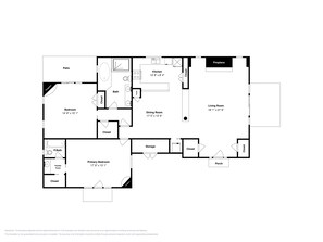 A floor plan with a bedroom, dining room, kitchen, bathroom, and living room. - Cowboy Villa by Ruidoso Vacation Rentals (Santa Fe)
