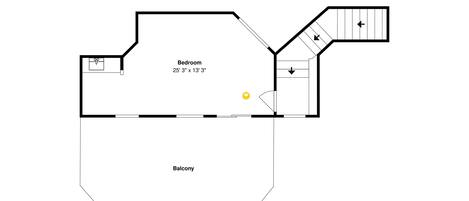 A floor plan with a bedroom measuring 25'3' x 13'3' and a balcony.