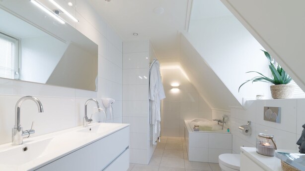 A modern bathroom with a large vanity, a bathtub, and a toilet. - Ganuenta by Interhome (Colijnsplaat)