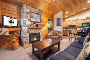 Smart TV, fireplace, DVD player