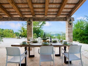 Villa | Dining - Chic Villa in Acqualagna with Hot Tub in Pool & Private Garden (Acqualagna)
