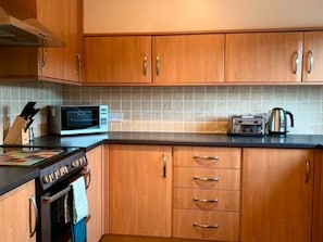 Fridge, microwave, oven, electric kettle