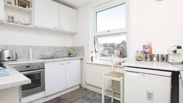 Fridge, microwave, oven, espresso maker