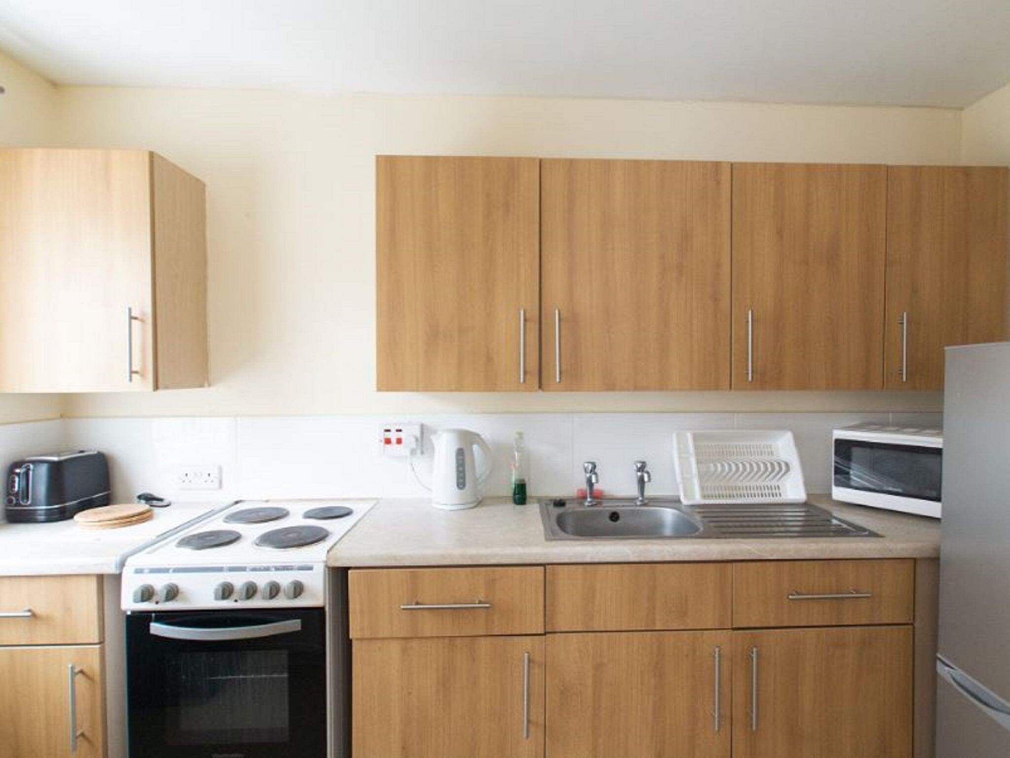 Fridge, microwave, oven, electric kettle