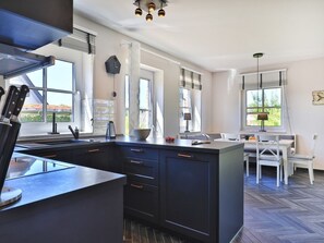 Fridge, microwave, dishwasher, coffee/tea maker