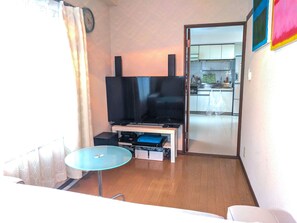 Flat-screen TV, DVD player