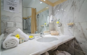 Ensemble douche/baignoire, sèche-cheveux, bidet, serviettes fournies