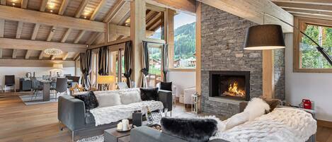 TV, fireplace