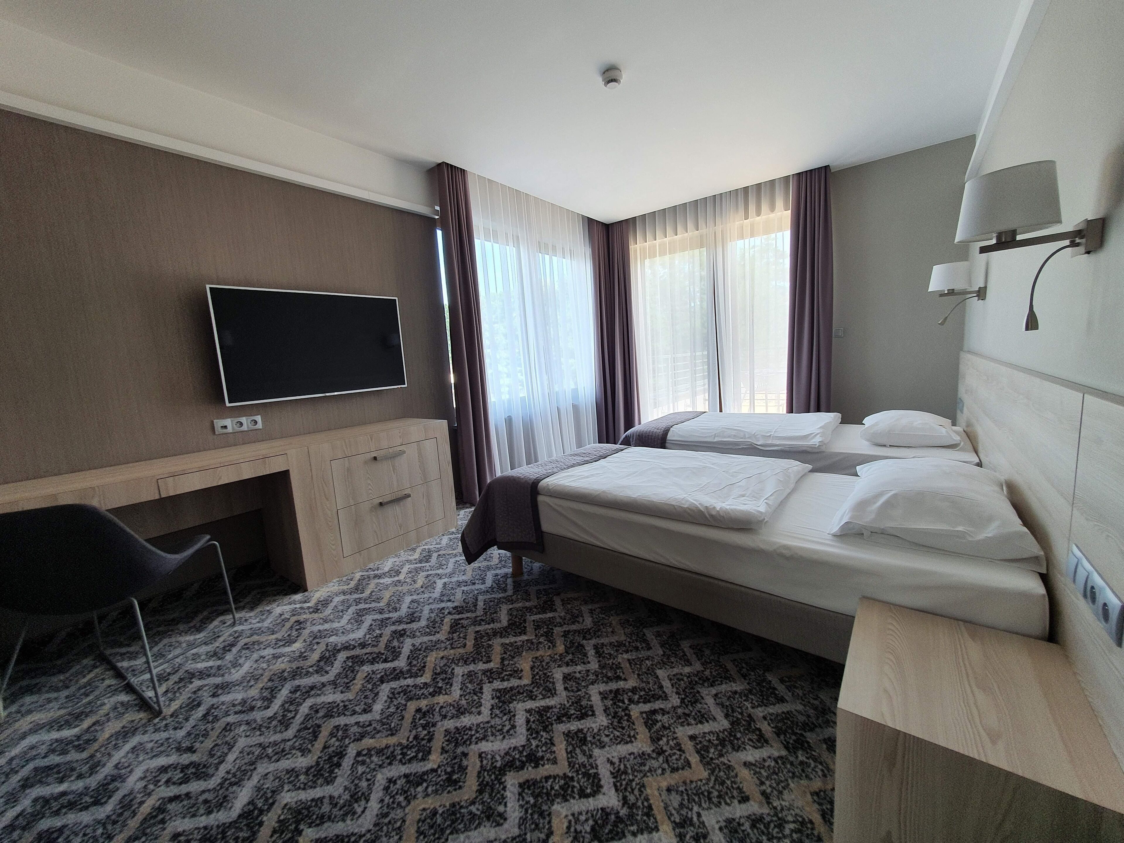 In-room safe, desk, laptop workspace, blackout curtains