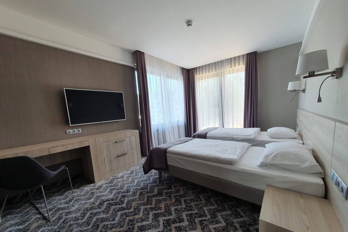 In-room safe, desk, laptop workspace, blackout curtains