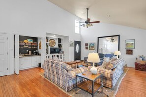 Smart TV, DVD player, books, video library