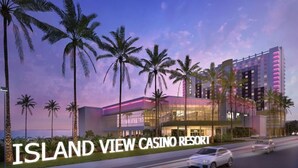 En moderne bygning med et stort skilt, der viser "ISLAND VIEW CASINO RESORT".