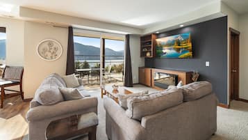 TV connectée, cheminée, lecteur de DVD