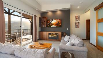 Smart TV, fireplace, DVD player