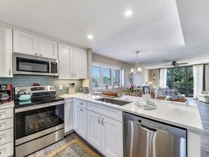 Fridge, microwave, oven, dishwasher
