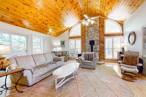 TV, fireplace, video games, DVD player