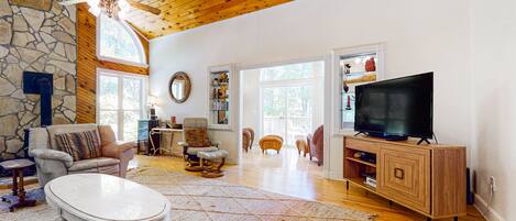 Televisión, chimenea, videojuegos y reproductor de DVD