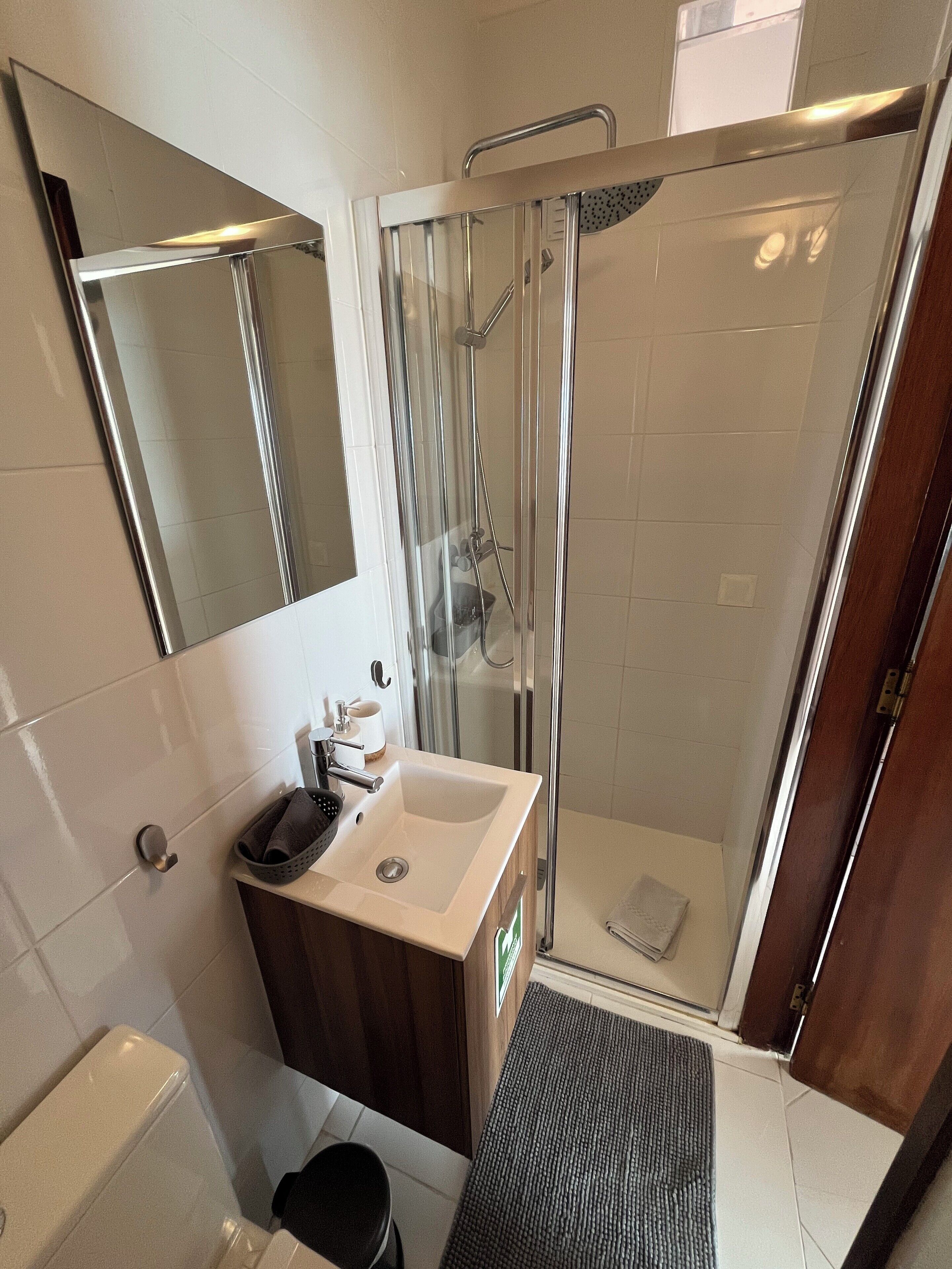 Hair dryer, towels, toilet paper