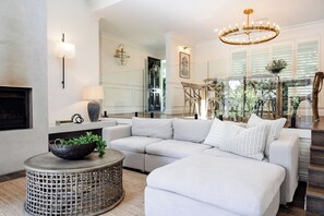 Smart-TV, Kamin, Videospiele, Bücher