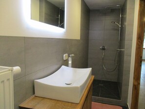 Ducha, secador de pelo, toallas y papel higiénico