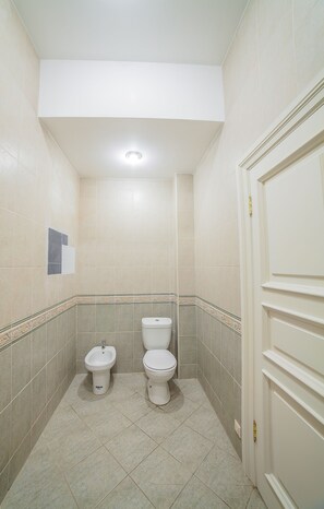 Ensemble baignoire-douche, séchoir à cheveux, bidet, serviettes fournies