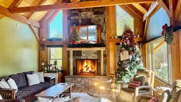 Una televisión, una chimenea