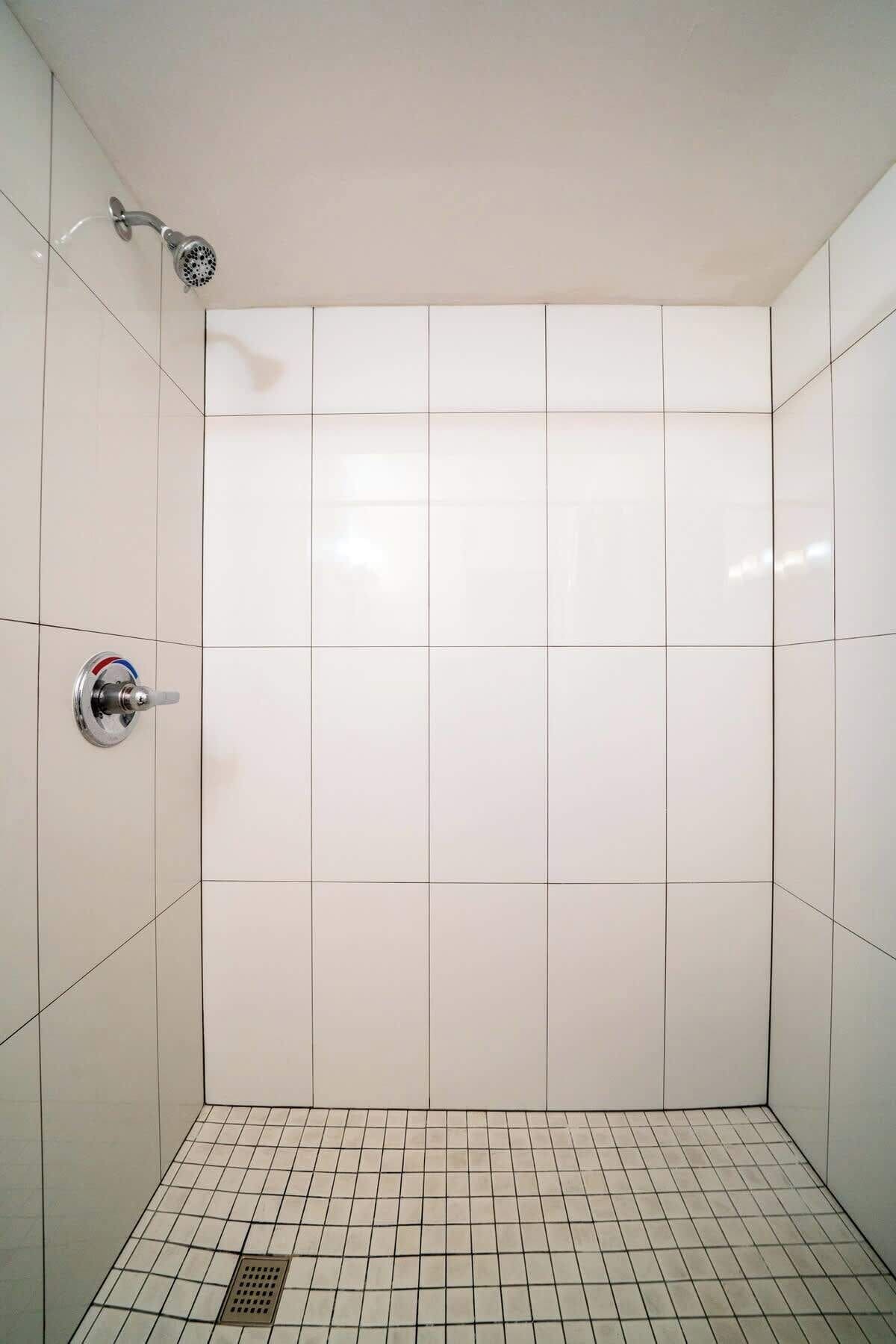 Combined shower/tub, hair dryer, towels, soap