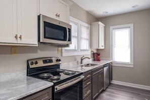 Fridge, microwave, oven, dishwasher