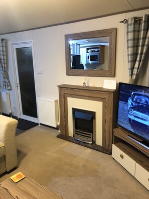 TV, fireplace